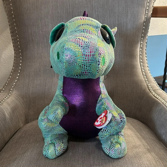 Large Ty Beanie Boos Cinder The Green Dragon Plush large, 16” NWT Iridescent - Picture 5 of 16